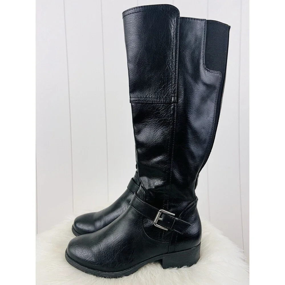 Croft & Barrow Ortholite Black Knee-High Vegan Leather Riding Boots Size 7M